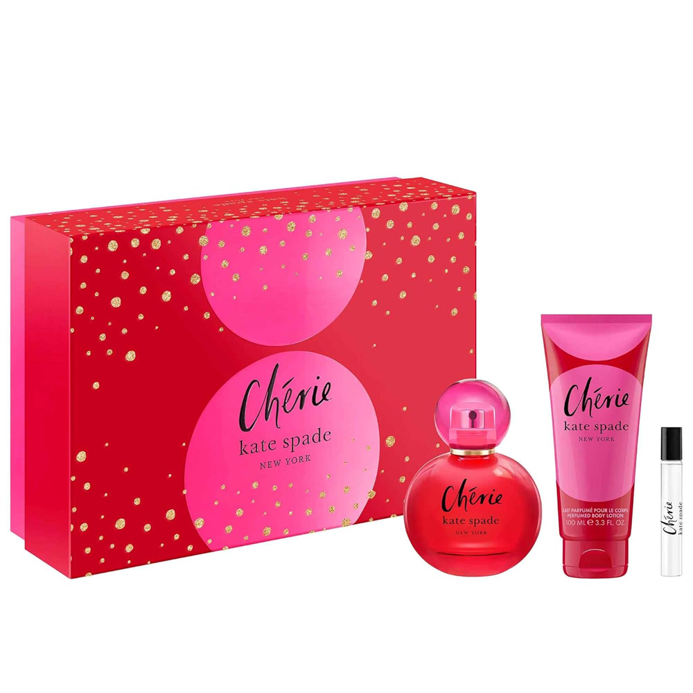 KATE SPADE CHERIE 3 PCS SET FOR WOMEN: 3.3oz EDP SPRAY + 0.25ozEDP