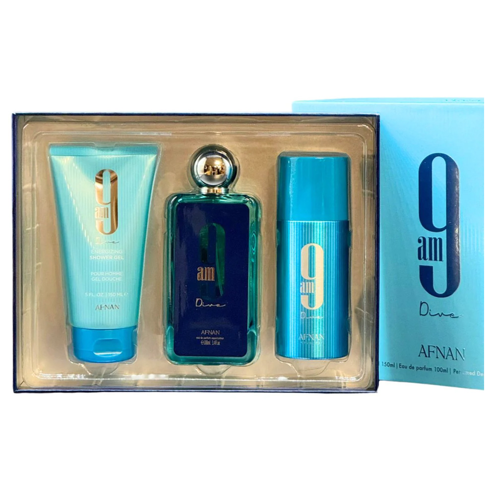 Buy 9 AM Dive 3Pcs Gift Set by Afnan for Men, Set inclues:- 3.4 oz